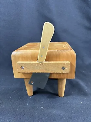 Mini Vintage Hardwood End Grain Butcher Block Cutting Cheese Board 6x6” W/ Knife • $49.99