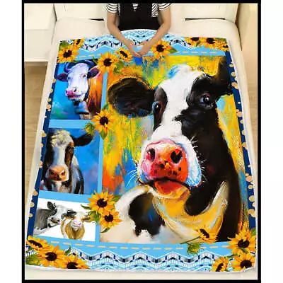 Colorful Cow Fleece SOFA BLANKET ALL OVER PRINT FATHER DAY GIFT BEST PRICE • £55.84