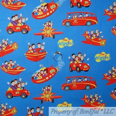 BonEful Fabric FQ Cotton Quilt Blue The Wiggles Comic Kid Car Bus Music Band UFO • $5.25