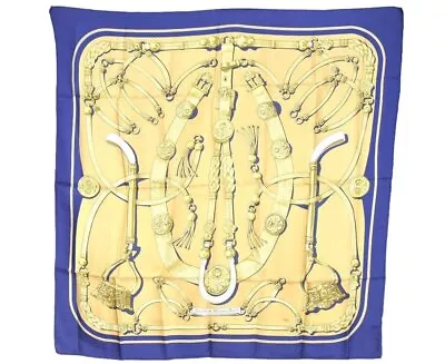 View Details Authentic HERMES Carre 90 Scarf  Gaucho Par Hermes Paris  Silk Navy 8472I • 190$