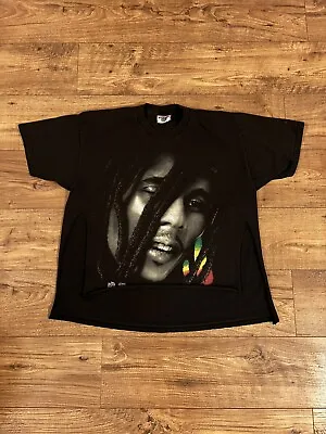 Vintage 90’s Bob Marley T-shirt Lee Jurek Graphics XL Black CHOPPED- Read • $16.99