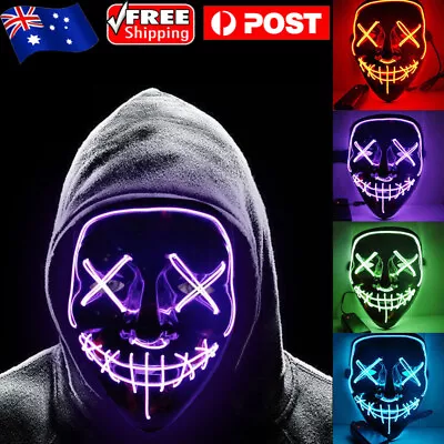 Cosplay Led Costume Wire Light Up Fluorescent Mask Halloween Scary Purge Face • $22.46