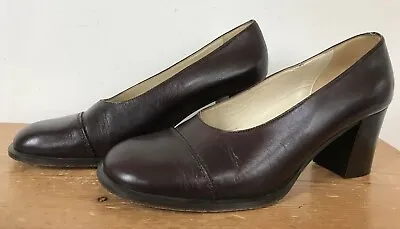 J Crew Italy Brown Leather Chunky Block High Heel Round Cap Toe Pumps 8.5 39 • $23.99