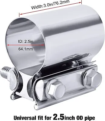 2.5 Inch Stainless Steel Butt Joint Exhaust Band Clamp Sleeve For Exhaust Pipes • $7.89