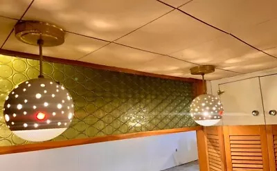 Pair Mid Century Modern Atomic Space Age Bar Lights MCM Globe Orbs Pendants • $50