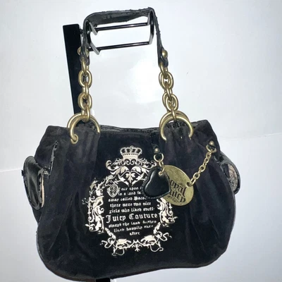 $85 • Buy Vintage Black Juicy Couture Satchel Bag Purse Handbag Velour Y2K