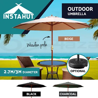 $71.95 • Buy Instahut Umbrella Outdoor Umbrellas Stand Sun Beach Garden Patio UV Deck 2.7M 3M