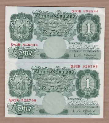 Two B273 L.k.o'brien 1955 One Pound S82k & S83k Banknotes Near Mint Condition. • £38