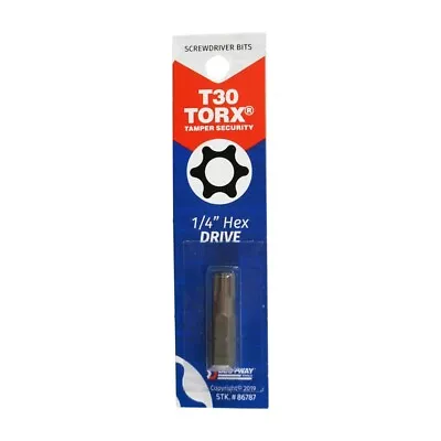 Best Way Tools 86787 Carbon Steel T30 Torx Screwdriver Bit 1/4 Dia. X 1 L In. • $7.19