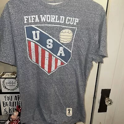 FIFA WORLD CUP BRASIL T Shirt 2014 USA Large Grey Cotton Rare Sewn Soccer Logo • $25
