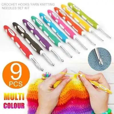 £7.99 • Buy 9Pcs Aluminium Crochet Hook Plastic Soft Grip Set Handle Yarn Knitting Needles