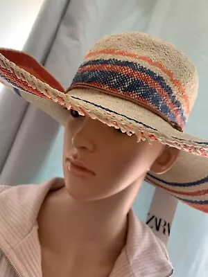 Zara Striped Woven Hat Ecru/ Red Size S • £17.99