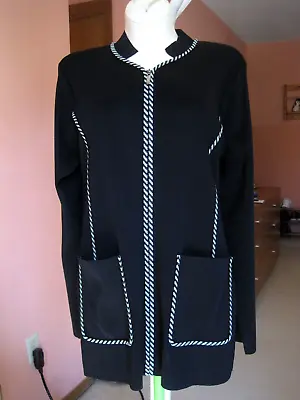Exclusively Misook Black Jacket GreenTrim Knit Zip Front Jacket Blazer Size XS • $26.90