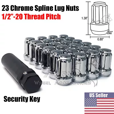 $21.95 • Buy 23 Chrome Spline Lug Nuts 1/2-20 For Jeep Wrangler JK YJ TJ KK MJ + Security Key
