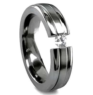 TITANIUM Highly Polished TENSION RING With 3mm Round CZ - Sizes 10 11 - • $16.52