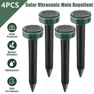 4xSolar Mole Repeller Ultrasonic Sonic Gopher Ground Stake Repellent Round USA • $17.25