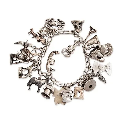 Quality Vintage Sterling Silver 22 World Traveler Charms Charm Bracelet 6.5  • $179.50