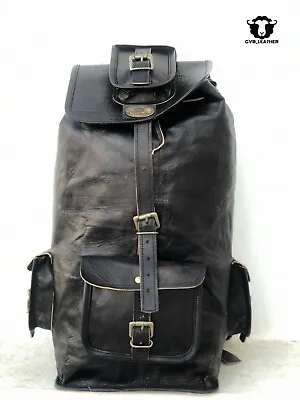 100% Real Black Leather Backpack Bag Men Travel Laptop School Shoulder Rucksack • $65.42