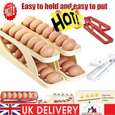 Rolldown Refrigerator Egg Dispenser Auto Rolling Egg Holder 2 Tier Storage Rack • £8.51