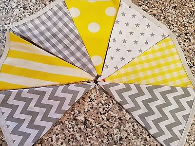 Handmade Bunting - Yellow & Grey Mix -stripe Check Polka Dot Chevrons  • £4.50