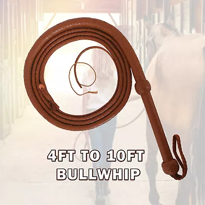 04ft To 10ft Long Tan Color Rope Core Leather Bull Whips Indiana Johnes Style • $45.99