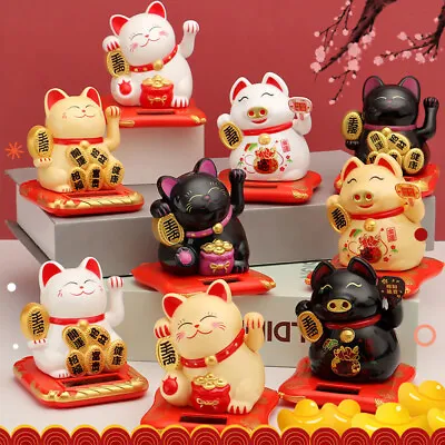 Waving Desktop Ornament Lucky Cat Sculpture Miniatures Figurines Feng Shui Cat • $13.69