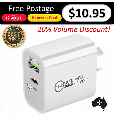 $4.95 • Buy 18W Dual USB Type C Wall Charger Fast PD Power Adapter QC3.0 IPhone IPad 20%Disc