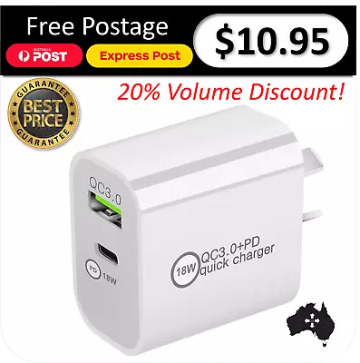 18W Dual USB Type C Wall Charger Fast PD Power Adapter QC3.0 IPhone IPad 20%Disc • $10.95