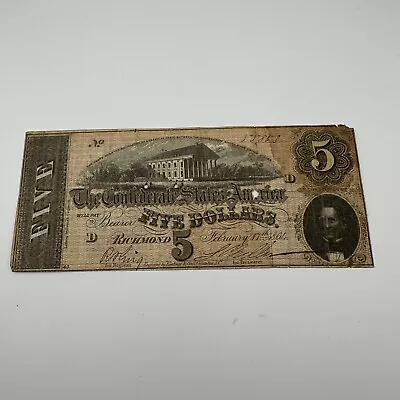 $5 1864 Richmond Virginia VA Confederate Currency Bank Note Bill RARE • $49.99