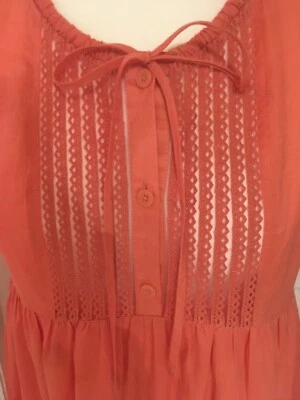£9.81 • Buy DKNY Summer Dress UK 10 S M Orange Frilled Crochet Pintuck Designer DONNA KAREN