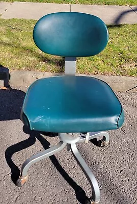 Vintage  Royal Metal Mfg  Industrial Leather & Metal Adjustable Rolling Chair • $199