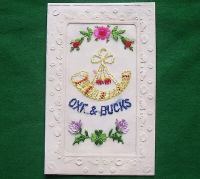 WW1 Military Embroidered Silk Postcard Army Oxford & Bucks Regiment Crest • £7.16