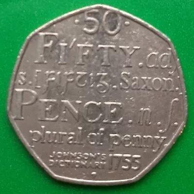 2005 50p Coin JOHNSON'S DICTIONARY 1755 Fifty Pence Saxon Plural Of Penny • £0.95