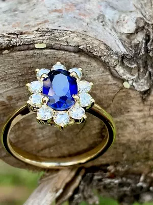 6 Ct Natural Blue Royal Ceylon Sapphire & Women's Ring 14K Gold Plated Silver • £75.91