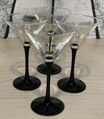 £22.30 • Buy Vintage French Luminarc Cocktail Martini Glasses With Black Stems - Set Of 4