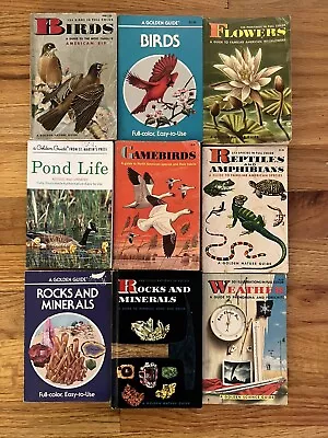 $40 • Buy Lot Of 9 Golden Guides Vtg Books: Birds Flowers Pond Life Reptiles Weather Game