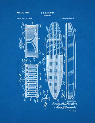 Surfboard Patent Print Blueprint • $12.96