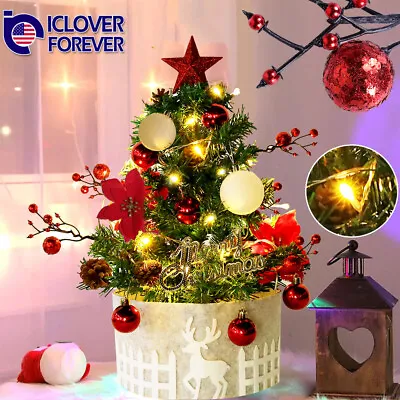 2ft Small Table Top Christmas Tree Mini Artificial Xmas With Lights & Ornaments • $23.99
