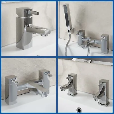 £25.99 • Buy Modern Chrome Square Bathroom Tap Mono Mini Basin Mixer Bath Filler Shower Set