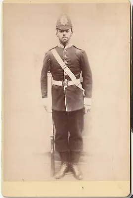 Manchester Regiment: Helmet Collar Badges & Rifle. Victorian Cabinet Card Photo • £14.50