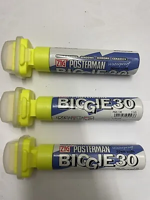 Biggie Posterman 30mm Pen Waterproof Fade Proof High Fluro Yellow X3 • £12.95