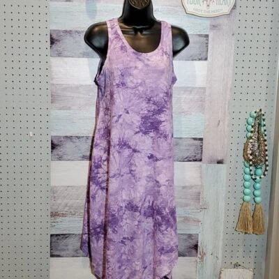 $3.60 • Buy Dip Purple Tie-Dye Slipover Stretchy Tank Racerback Casual Dress, Sz M