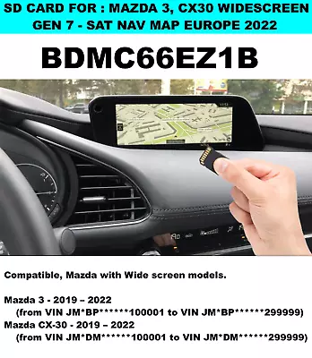 Mazda 3 Cx30  Widescreen Sat Nav Map Sd Card Europe 2022 - Bdmc66ez1b • $33.60