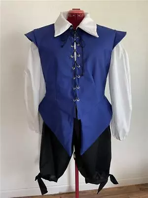 Mens Renaissance Pirate Costume 3 Piece Doublet Shirt Black Breeches Medium • $125