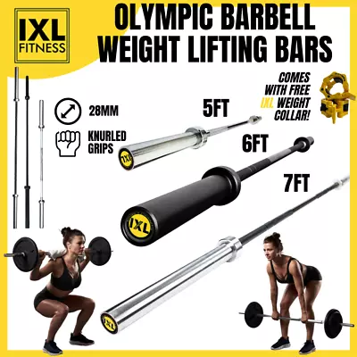 Olympic Barbell Bar Chrome Black Weight Lifting Gym Deadlift 5ft 6ft 7ft • £119.95