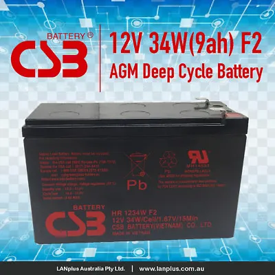 CSB HR1234W F2 12V 9Ah High Rate VRLA NBN UPS Alarm Battery Long Life Warranty • $43.99