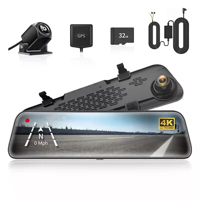 WOLFBOX G840S Car Mirror Dash Cam 12  Front And Rear Free SD+Hardwire Kit 4K GPS • $229.96