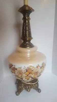 Vintage EF & EF Industries Large Ombre Floral Lamp Glass Brass • $62