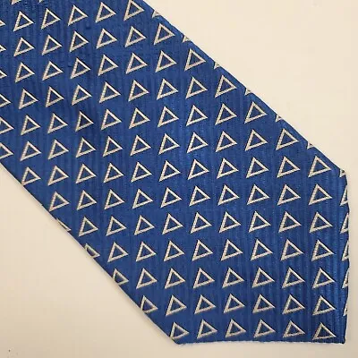 Hugo Boss Italian Neck Tie Men 100% Silk 57 X4  Blue Geometric Triangles • $14.90