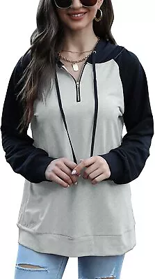 Women Half Zip Hoodies Color Block Long Sleeve Casual Sweatshirt (GreySize:L) • £24.10